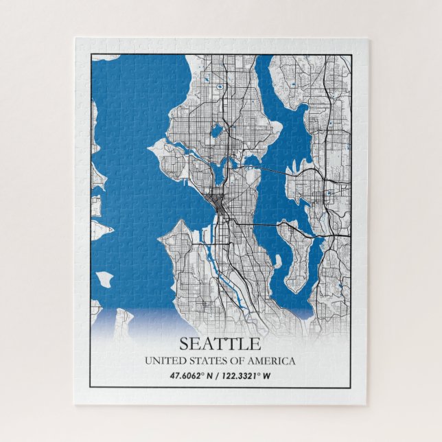 Quebra-cabeça Mapa da Cidade Viagem de Seattle Washington EUA (Vertical)