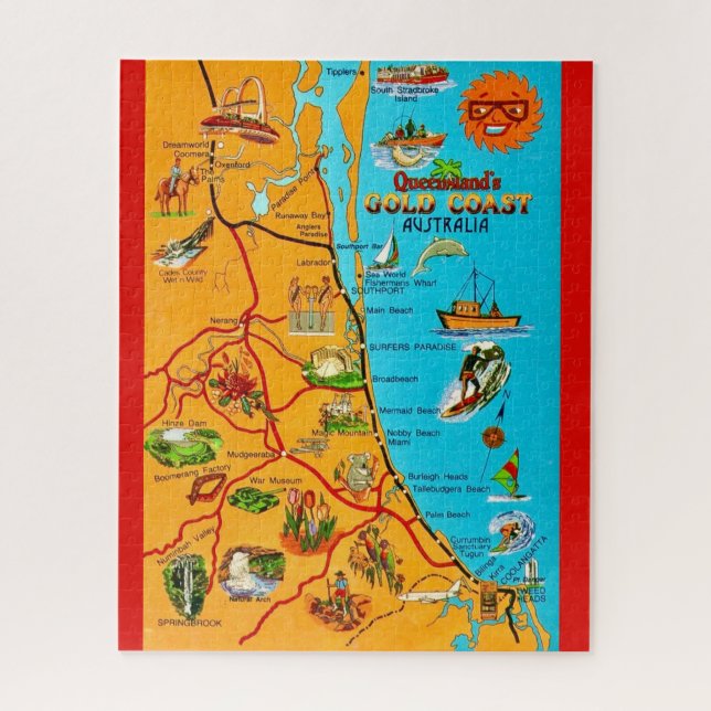 Quebra-cabeça Mapa da Costa de Queensland Austrália 16x20 (Vertical)