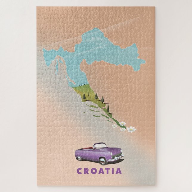 Quebra-cabeça Mapa da Croácia - poster de impressão ilustrado. (Vertical)