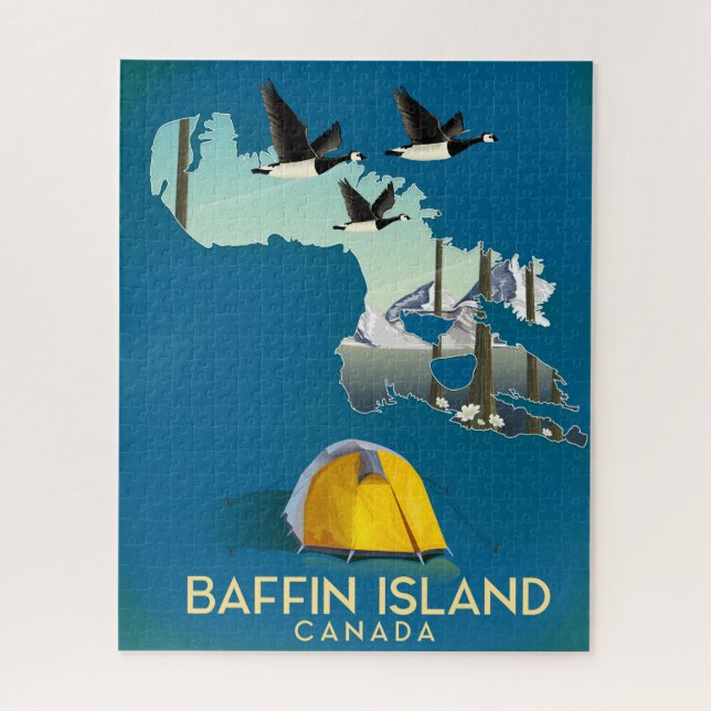 Quebra-cabeça mapa da ilha de Baffin Canadá pôster de viagem (Vertical)