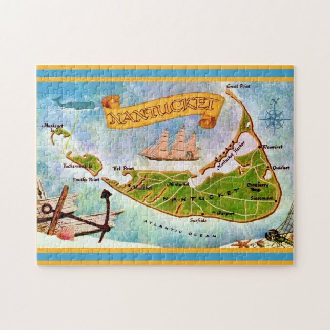 Quebra-cabeça Mapa da Ilha Nantucket 11x14 (Horizontal)