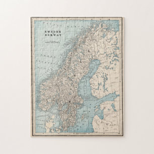 Quebra-cabeça Mapa da Noruega e da Suecias (1893)