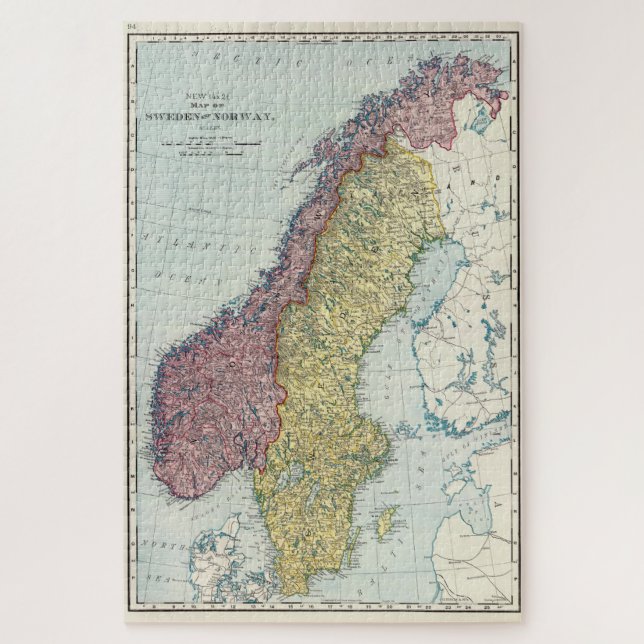 Quebra-cabeça Mapa da Noruega e da Suecias (1895) (Vertical)