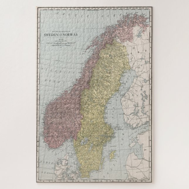 Quebra-cabeça Mapa da Noruega e da Suecias (1912) (Vertical)