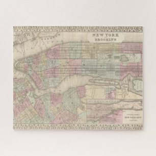 Quebra-cabeça Mapa da Nova Iorque e da Brooklyn do vintage