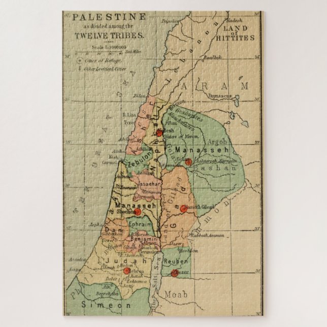 Quebra-cabeça Mapa da Palestina dividido pelas 12 tribos de 188 (Vertical)