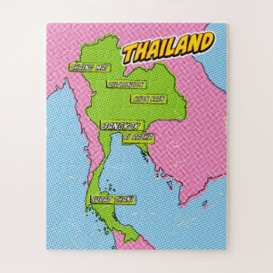 Quebra-cabeça Mapa da Tailândia Ilustrado em Pop Art