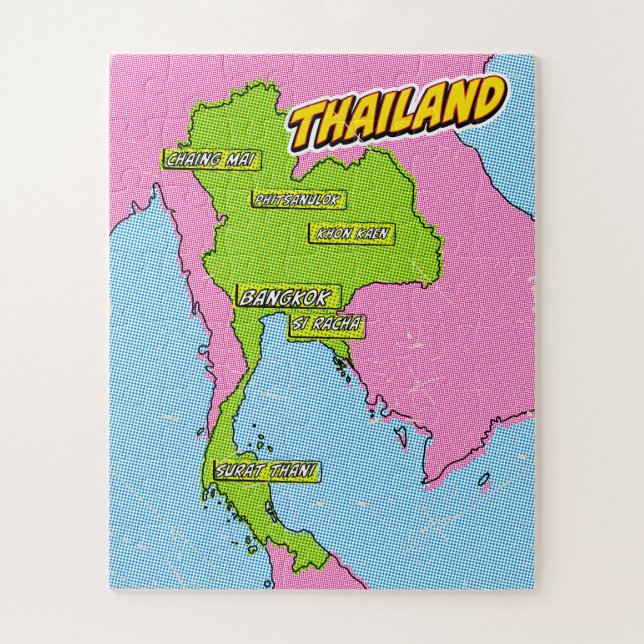 Quebra-cabeça Mapa da Tailândia Ilustrado em Pop Art (Vertical)