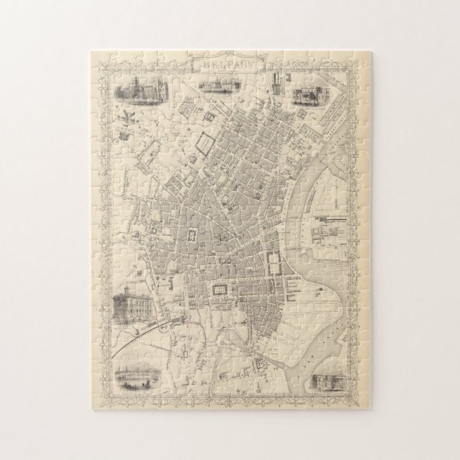Quebra-cabeça Mapa da Vintage de Belfast Irlanda (1851) (Vertical)