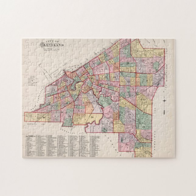 Quebra-cabeça Mapa da Vintage de Cleveland OH (1892) (Horizontal)