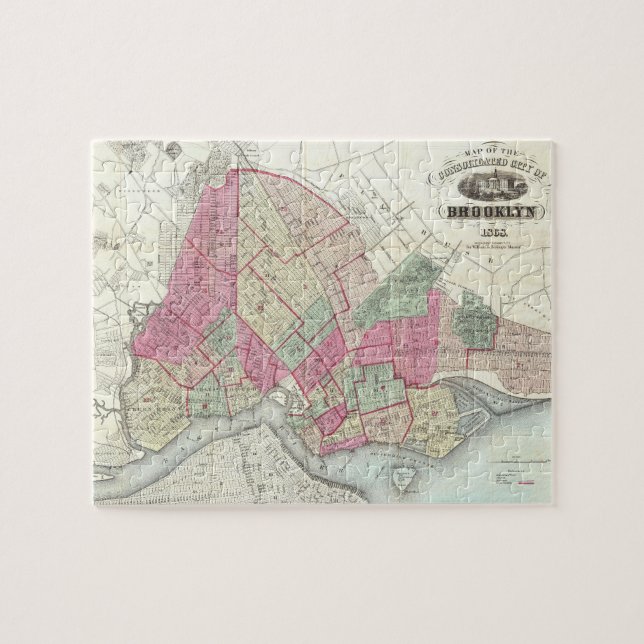 Quebra-cabeça Mapa da Vintage do Brookyln (1868) (Horizontal)