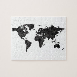 Quebra-cabeça Mapa da World Watercolor Black