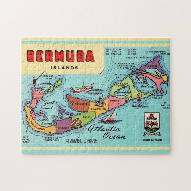Quebra-cabeça Mapa das Bermudas Vintage (Horizontal)