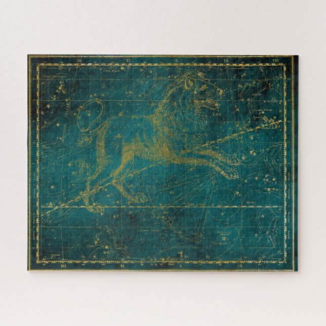Quebra-cabeça Mapa das estrelas do leão verde e Dourado ilustrad (Horizontal)