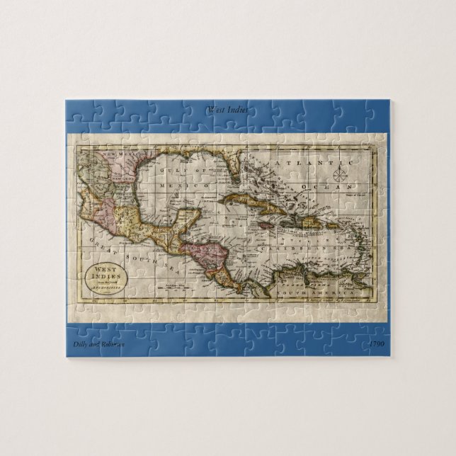 Quebra-cabeça Mapa das Índias Ocidentais de 1790 por Dilly e Rob (Horizontal)