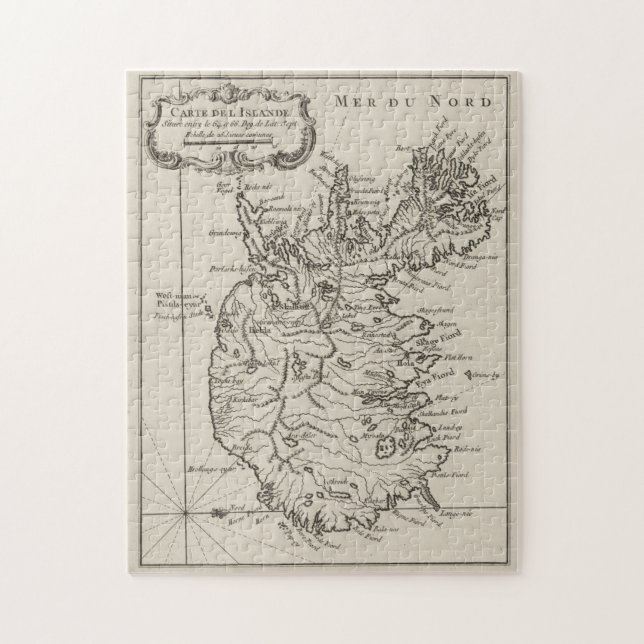 Quebra-cabeça Mapa das Vintagens da Islândia (1764) (Vertical)