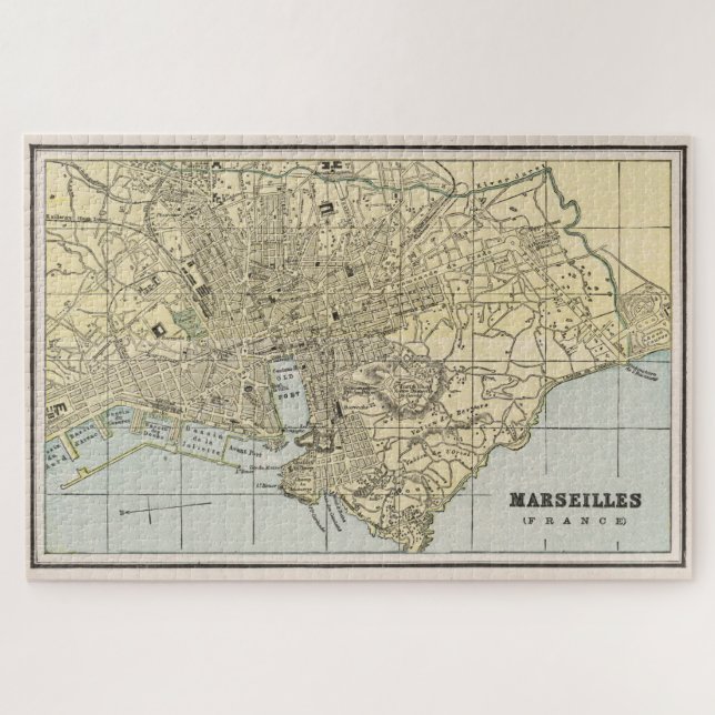 Quebra-cabeça Mapa das Vintagens de Marselha França (1901) (Horizontal)