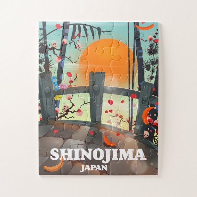 Quebra-cabeça mapa de cartaz de viagem de Shinojima (Vertical)