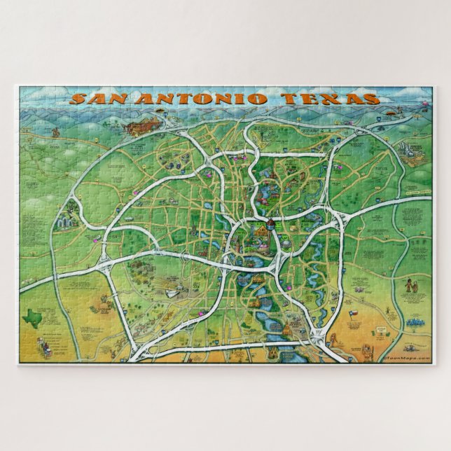 Quebra-cabeça Mapa de Cartoons de San Antonio Texas (Horizontal)