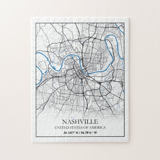 Quebra-cabeça Mapa de Cidade Viagem do Tennessee nos EUA (Vertical)