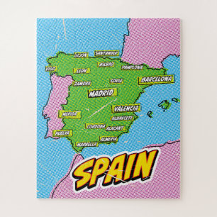 Quebra-cabeça Mapa de Espanhas Ilustrado de pop Art