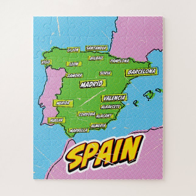 Quebra-cabeça Mapa de Espanhas Ilustrado de pop Art (Vertical)