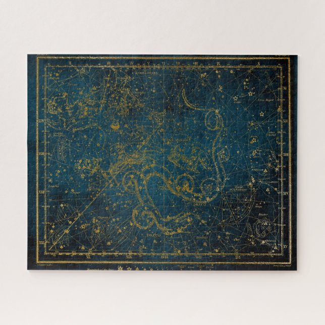 Quebra-cabeça Mapa de estrelas Dourado e Azul Escuro Ilustrado (Horizontal)