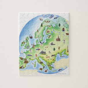 Quebra-cabeça Mapa de Europa com ilustrações de famoso