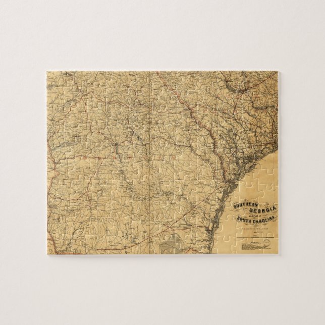 Quebra-cabeça Mapa de Geórgia do sul e parte de South Carolina (Horizontal)