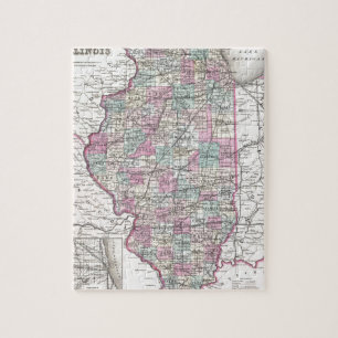 Quebra-cabeça Mapa de Illinois, Joseph Hutchins Colton
