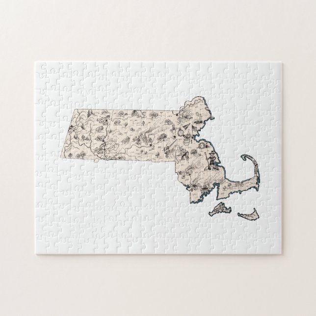 Quebra-cabeça Mapa de Imagens Vintage em Massachusetts (Horizontal)