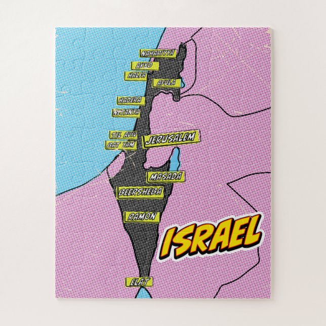 Quebra-cabeça Mapa de Israel ilustrado com pop Art (Vertical)