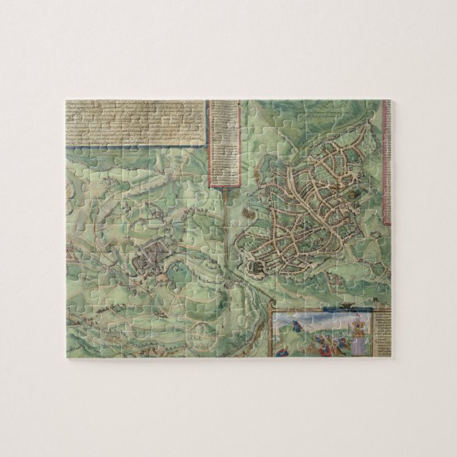 Quebra-cabeça Mapa de Jerusalem, 'de Civitates Orbis Terrarum (Horizontal)