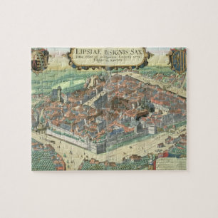 Quebra-cabeça Mapa de Leipzig, de "Civitates Orbis Terrarum"