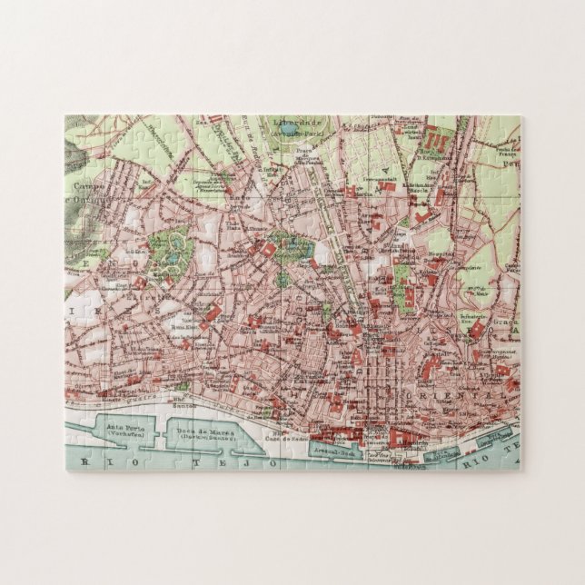 Quebra-cabeça Mapa de Lisboa Portugal 11x14 (Horizontal)