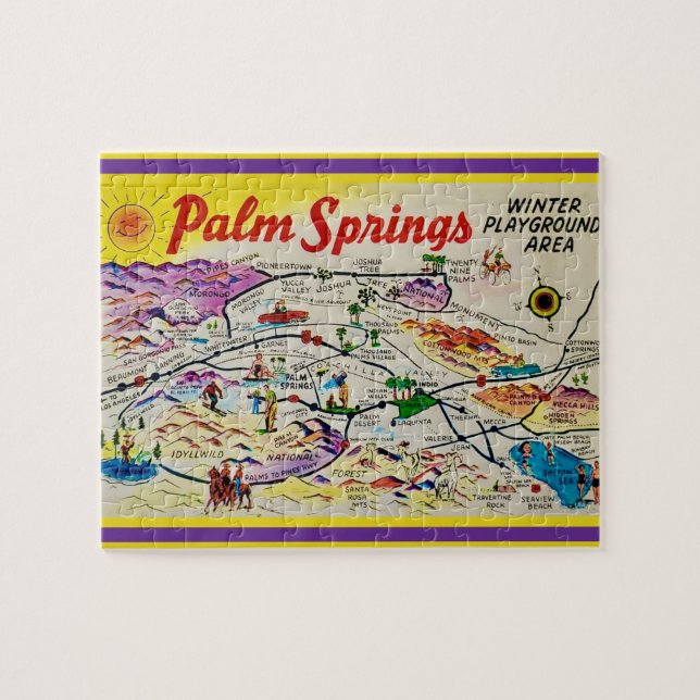 Quebra-cabeça Mapa de Palm Springs Califórnia 8x10 (Horizontal)