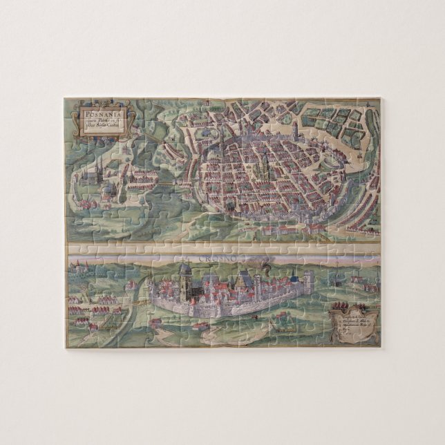Quebra-cabeça Mapa de Poznan e de Gruczno, 'de Civitates Orbis T (Horizontal)