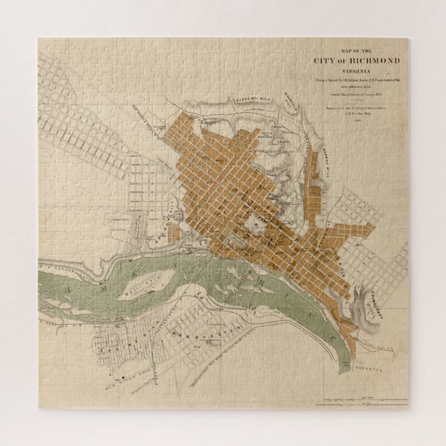 Quebra-cabeça Mapa de Richmond VA (1864) (Vertical)