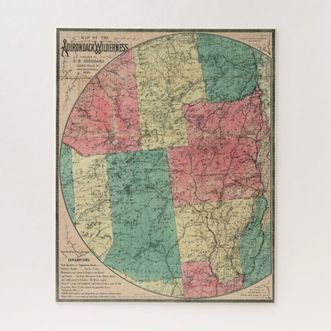 Quebra-cabeça Mapa de Stoddard da Selvagem de Adirondack, 1883 (Vertical)