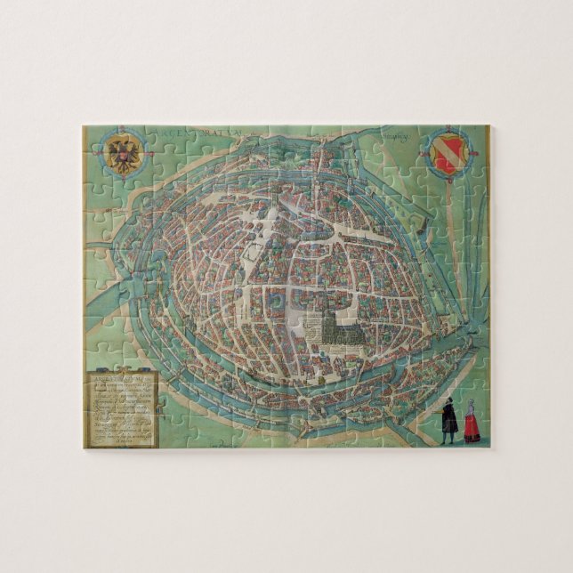 Quebra-cabeça Mapa de Strasbourg, 'de Civitates Orbis Terrarum (Horizontal)