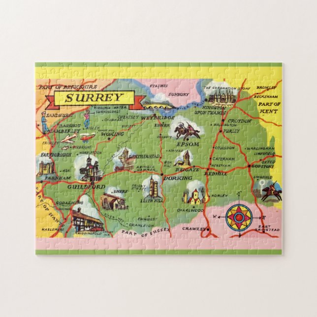 Quebra-cabeça Mapa de Surrey Inglaterra 11x14 (Horizontal)