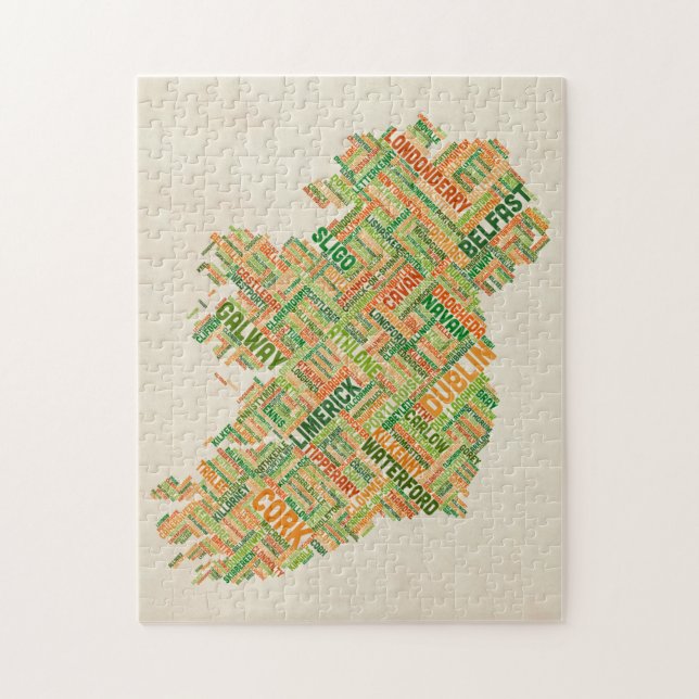Quebra-cabeça Mapa de texto da cidade de Ireland Eire (Vertical)