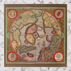 Quebra-cabeça Mapa de Velho Mundo antigo, Pólo Norte ártico,