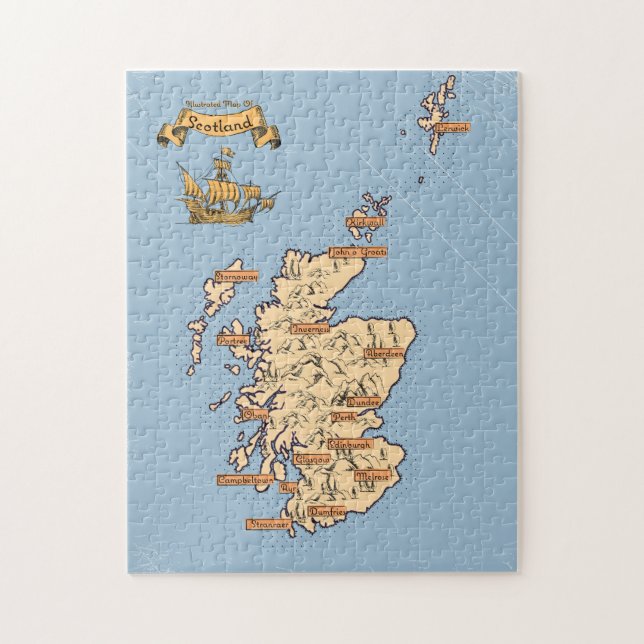 Quebra-cabeça Mapa de viagem ilustrado da Escócia (Vertical)