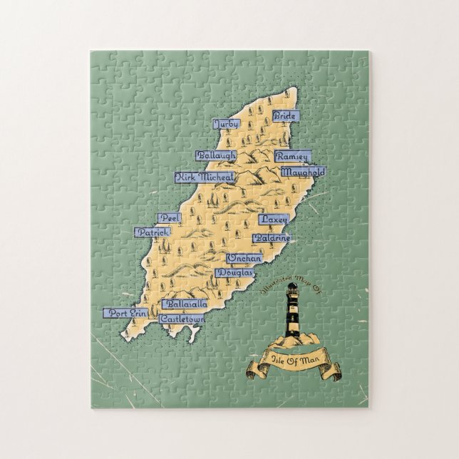 Quebra-cabeça Mapa de viagem ilustrado da Ilha de Man (Vertical)