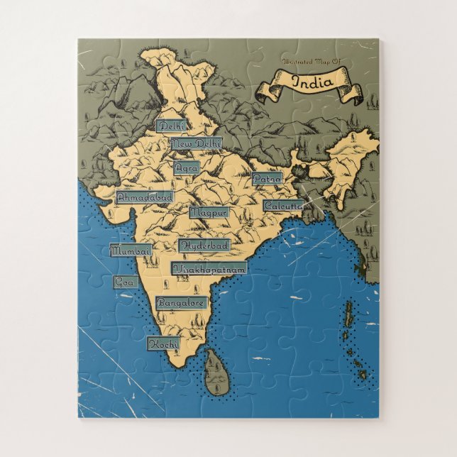 Quebra-cabeça Mapa de viagem ilustrado da Índia (Vertical)