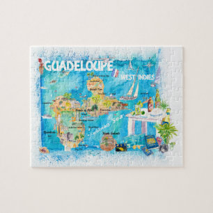 Quebra-cabeça Mapa de Viagem ilustrado das Antilhas de Guadalupe