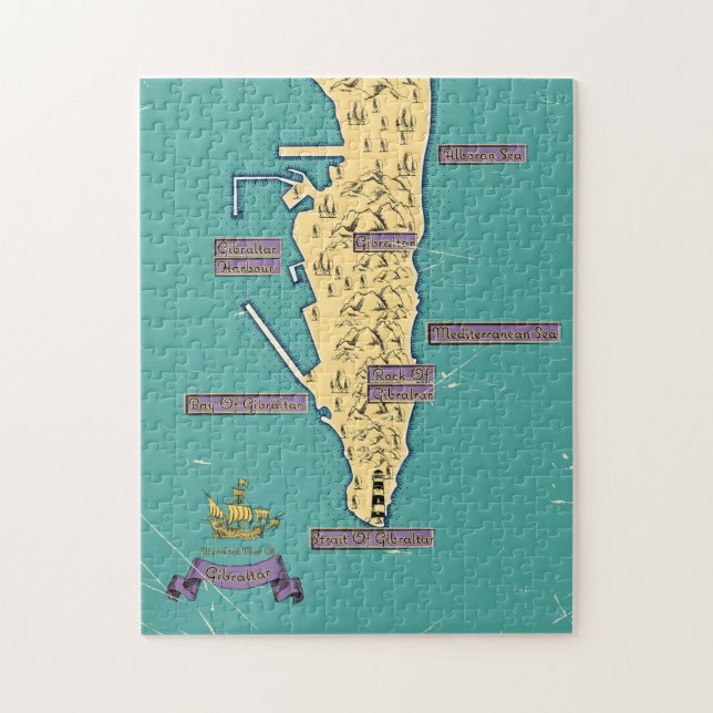 Quebra-cabeça Mapa de viagem ilustrado de Gibraltar (Vertical)