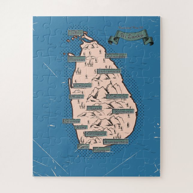 Quebra-cabeça Mapa de viagem ilustrado do Sri Lanka (Vertical)