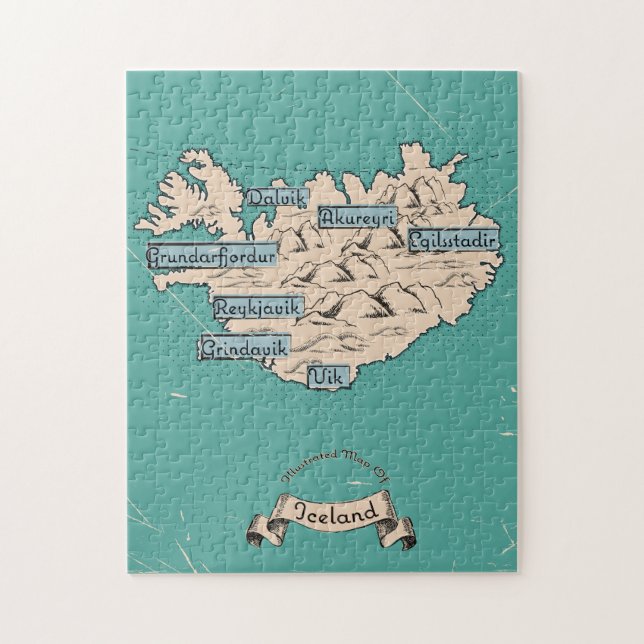 Quebra-cabeça Mapa de viagem ilustrado Islândia (Vertical)